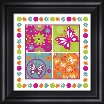Framed Butterflies and Blooms Lively X Print