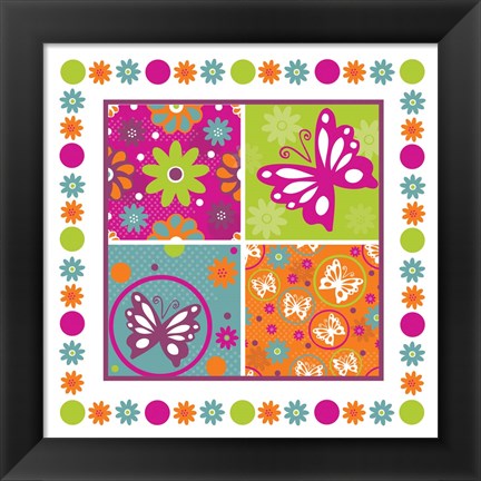 Framed Butterflies and Blooms Lively X Print