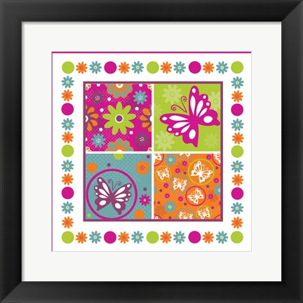 Framed Butterflies and Blooms Lively X Print