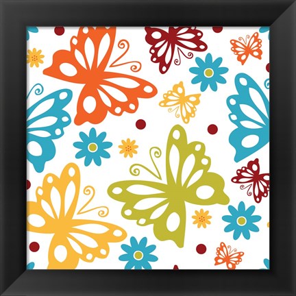 Framed Butterflies and Blooms Playful II Print