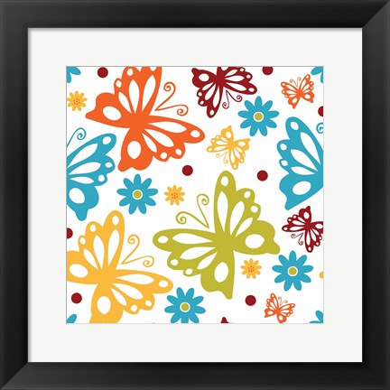 Framed Butterflies and Blooms Playful II Print