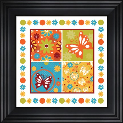 Framed Butterflies and Blooms Playful X Print