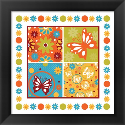 Framed Butterflies and Blooms Playful X Print