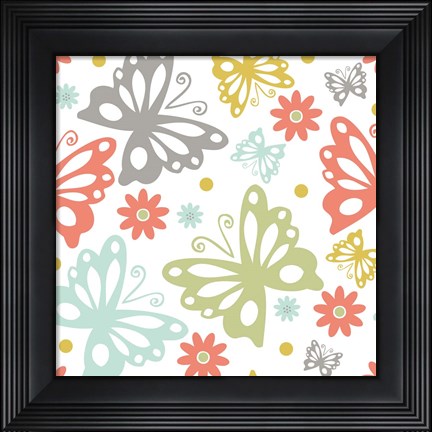 Framed Butterflies and Blooms Tranquil II Print