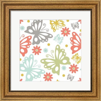 Framed Butterflies and Blooms Tranquil II Print