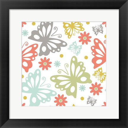 Framed Butterflies and Blooms Tranquil II Print