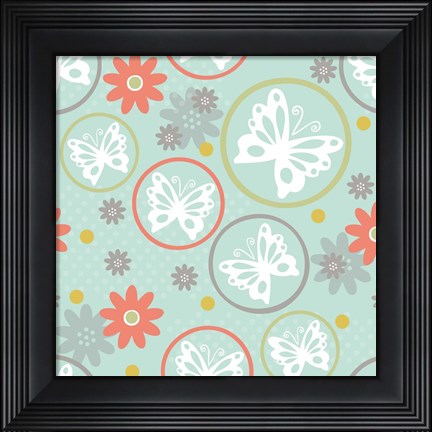 Framed Butterflies and Blooms Tranquil V Print