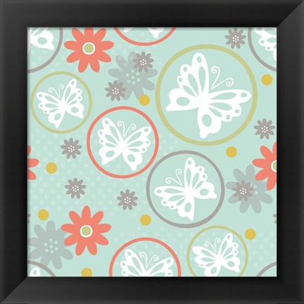 Framed Butterflies and Blooms Tranquil V Print