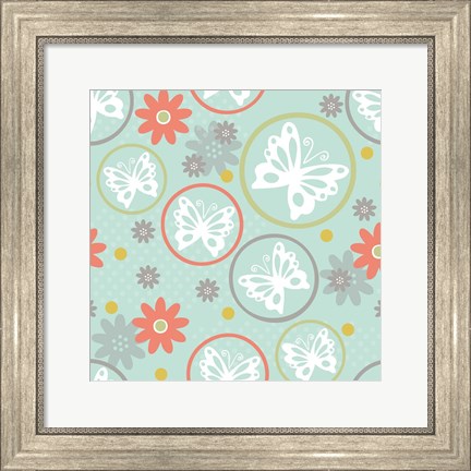 Framed Butterflies and Blooms Tranquil V Print