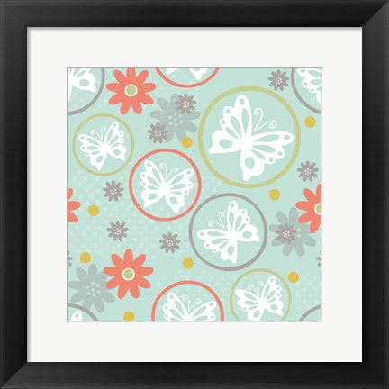 Framed Butterflies and Blooms Tranquil V Print