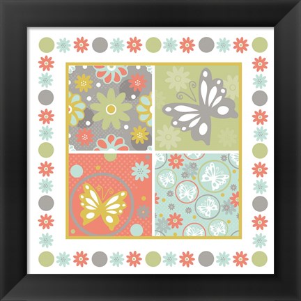 Framed Butterflies and Blooms Tranquil X Print