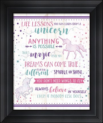 Framed Life Lessons Unicorn Print