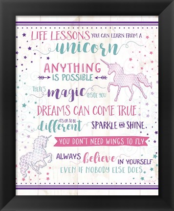 Framed Life Lessons Unicorn Print