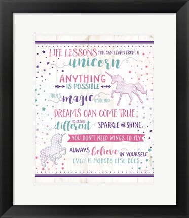 Framed Life Lessons Unicorn Print