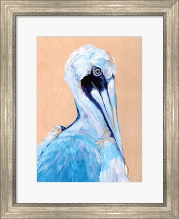 Framed Blue and White Pelican Print