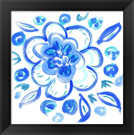 Framed Blue Aqua Painterly Floral Print