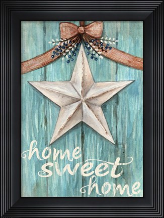 Framed White Barn Star with Bow Home White Print