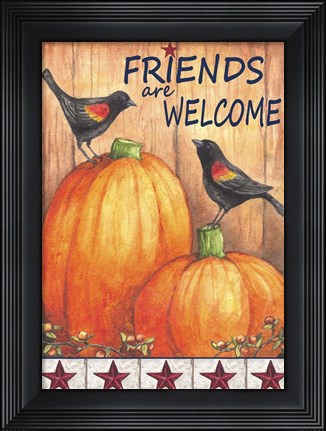 Framed Pumpkin Blackbird Friends Welcome Print