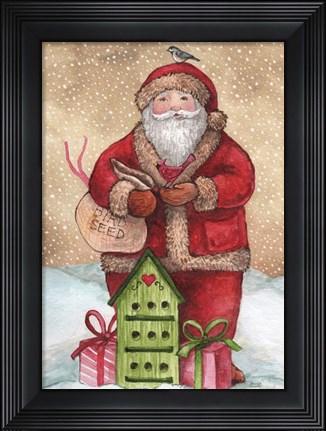 Framed Santa with Birdhouse and Presents Print