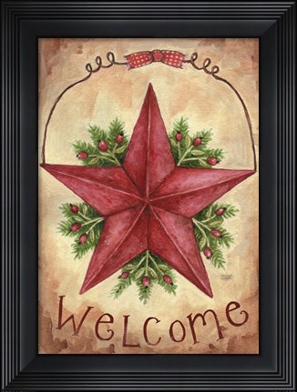 Framed Welcome Barn Star With Berries Print