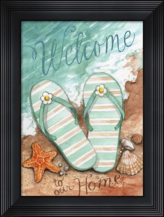 Framed Flip Flops On The Beach Welcome Print