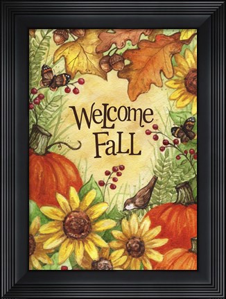 Framed Welcome Fall Pumpkins And Leaves Print
