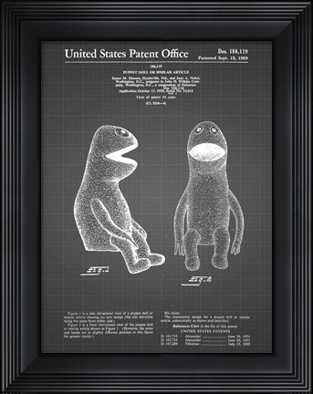 Framed Puppet Doll Patent - Black Grid Print