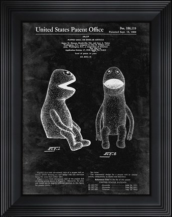 Framed Puppet Doll Patent - Black Grunge Print