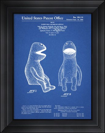 Framed Puppet Doll Patent - Blueprint Print