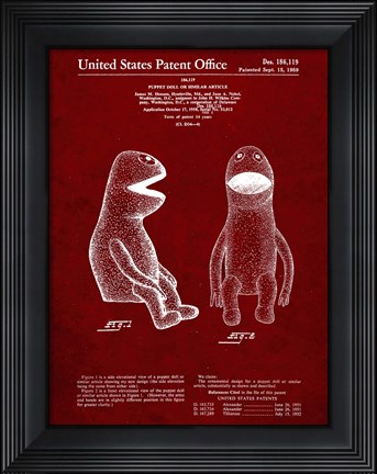 Framed Puppet Doll Patent - Burgundy Print