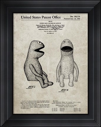 Framed Puppet Doll Patent - Sandstone Print