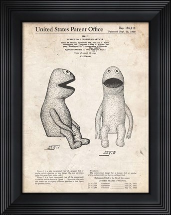 Framed Puppet Doll Patent - Vintage Parchment Print