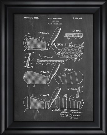 Framed Golf Club Patent - Chalkboard Print
