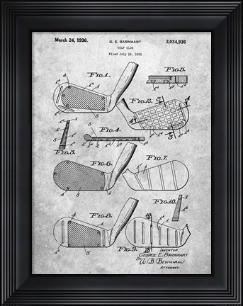 Framed Golf Club Patent - Slate Print