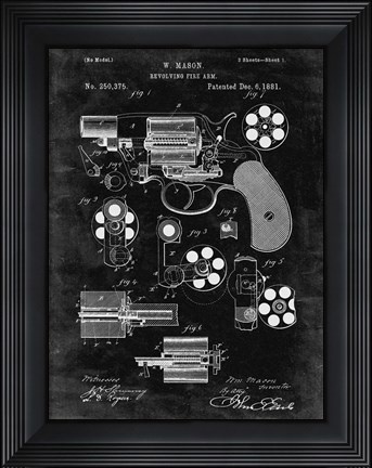 Framed Revolving Fire Arm Patent - Black Grunge Print