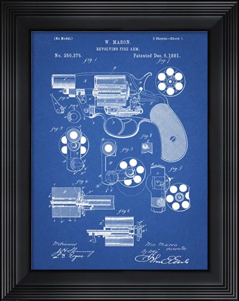 Framed Revolving Fire Arm Patent - Blueprint Print