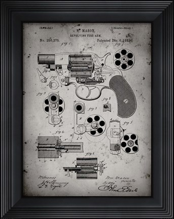 Framed Revolving Fire Arm Patent - Faded Grey Print