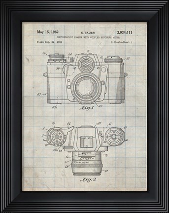 Framed Photographic Camera With Coupled Exposure Meter Patent - Antique Grid Parchment Print