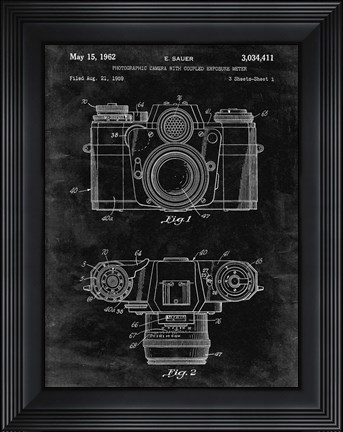Framed Photographic Camera With Coupled Exposure Meter Patent - Black Grunge Print