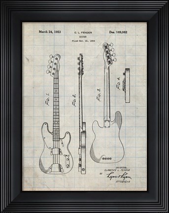 Framed Guitar Patent - Antique Grid Parchment Print
