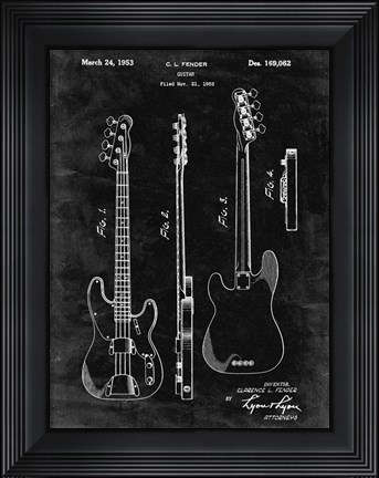 Framed Guitar Patent - Black Grunge Print
