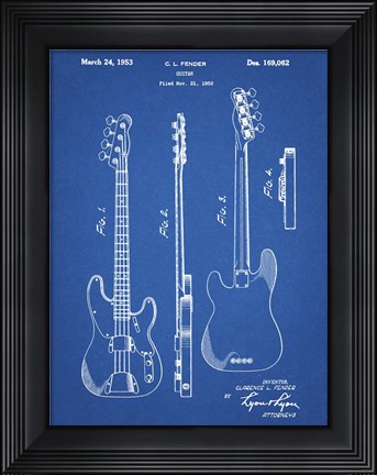 Framed Guitar Patent - Blueprint Print