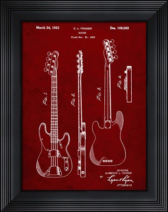 Framed Guitar Patent - Burgundy Print