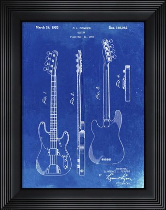 Framed Guitar Patent - Faded Blueprint Print