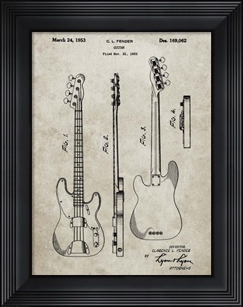 Framed Guitar Patent - Sandstone Print