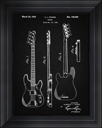 Framed Guitar Patent - Vintage Black Print