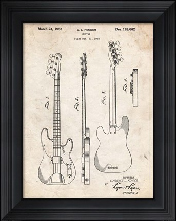 Framed Guitar Patent - Vintage Parchment Print