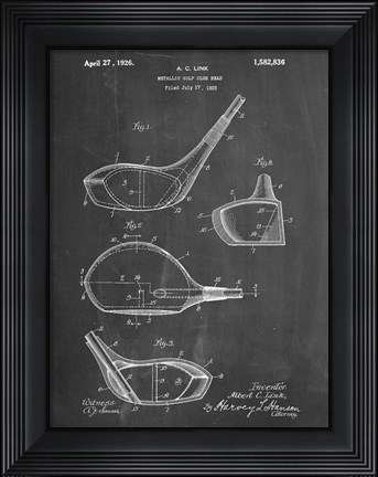 Framed Metallic Golf Club Head Patent - Chalkboard Print
