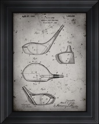 Framed Metallic Golf Club Head Patent - Faded Grey Print