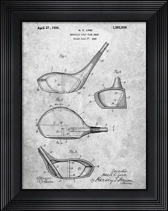 Framed Metallic Golf Club Head Patent - Slate Print